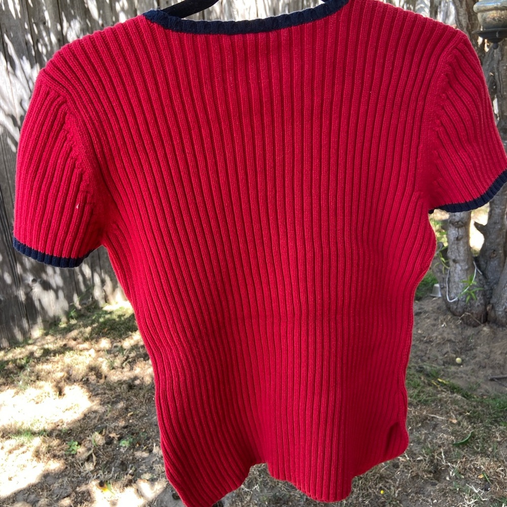 Vintage Ralph Lauren Red Short Sleeve Tee with American Flag - Picture 2 of 4